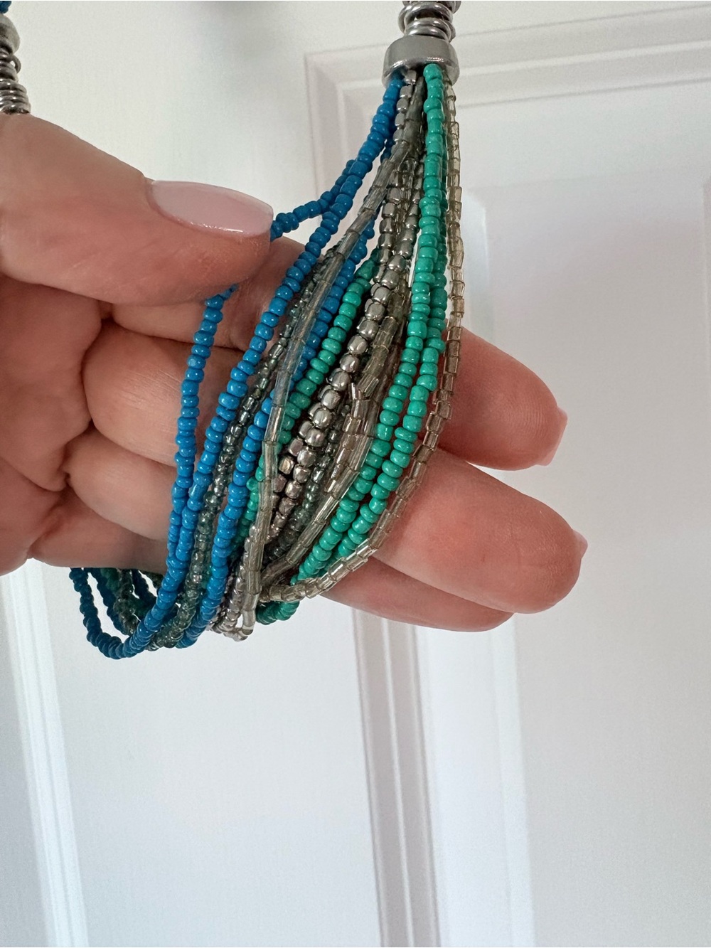 LOFT Teal and Silver Multi-Strand Beaded Necklace - Picture 4 of 6